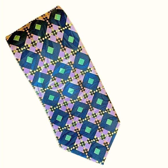 Vtg 70s Purple and Blue diamond patterned tie - Oaktree - Picture 1 of 5